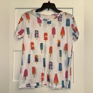 Chaser Multicolor Ice Pop Popsicle Print Women's Graphic Summer Tee Size Small